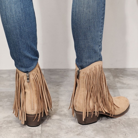 Western Fusion Fringe Ankle Boots - Tan - Picture 5 of 5